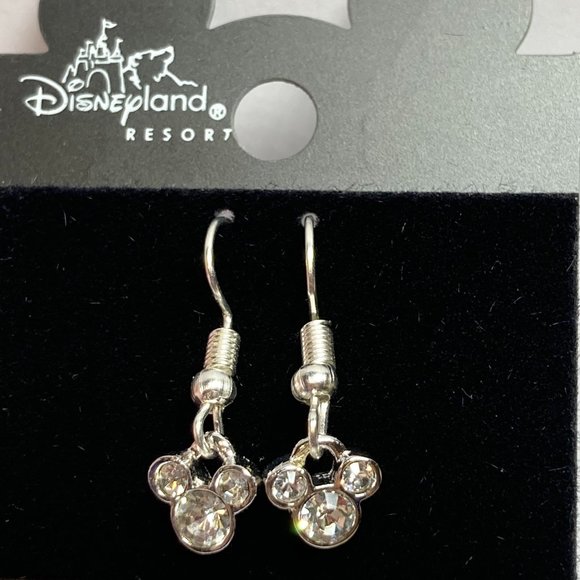 Vintage Disney Mickey Mouse Ears Earrings Disneyana Dainty Crystal Silver Plated - Picture 1 of 11
